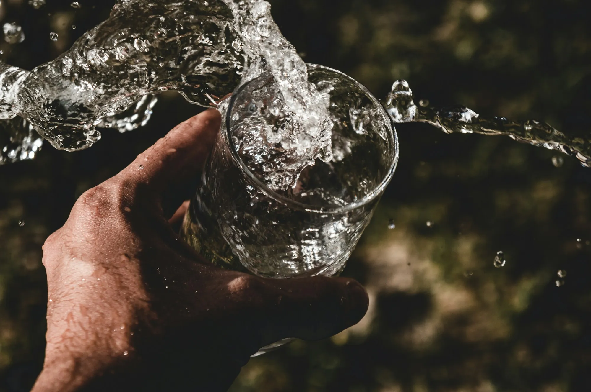 Person holding a drinking glass filled with water
