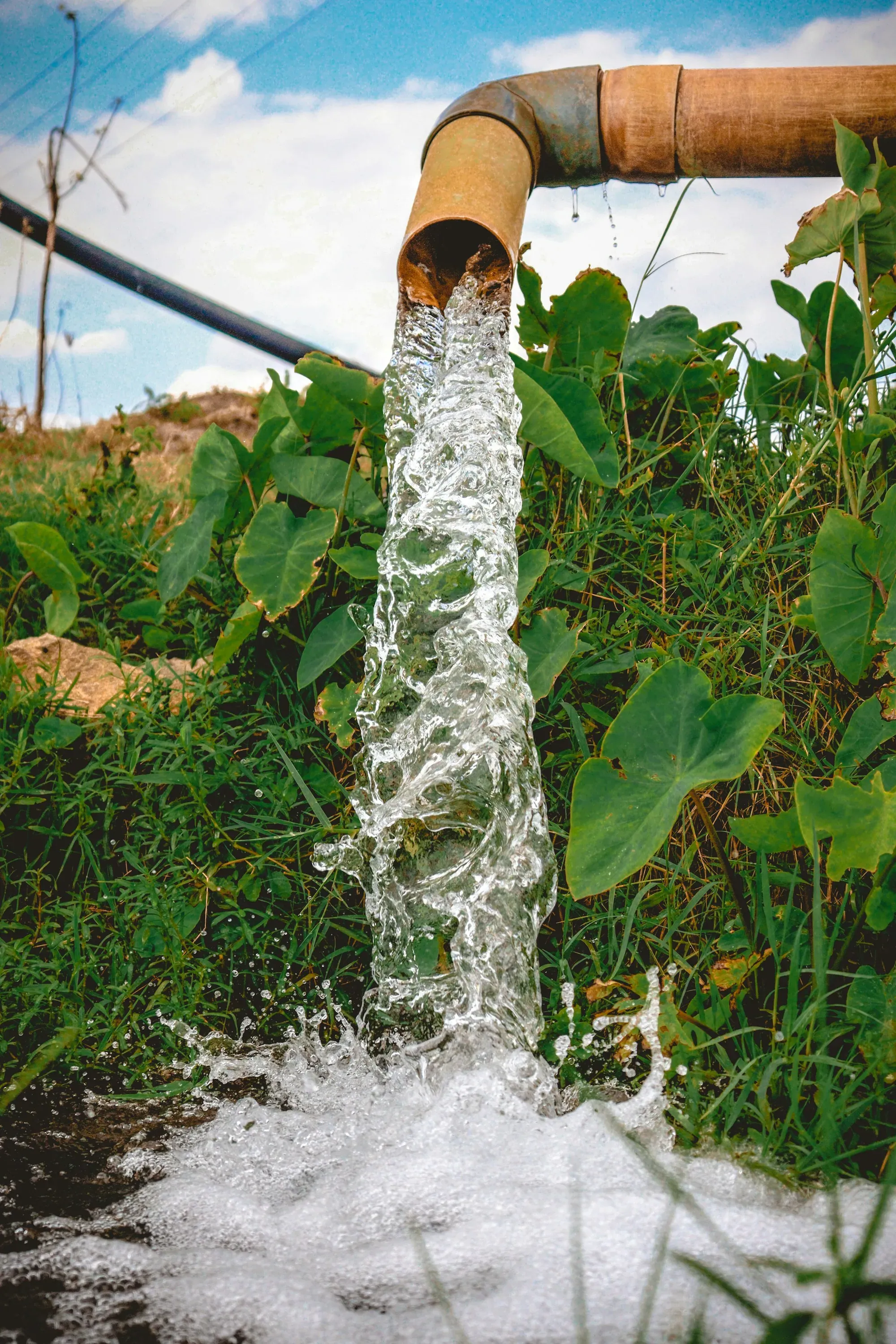 Water running out of an open pipe
